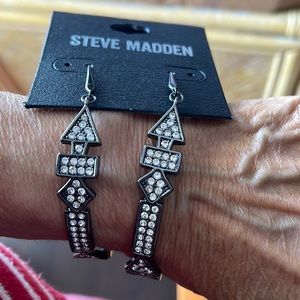New Magnificent Steve Madden Pave Crystal Hoops on Black 3 1/4"